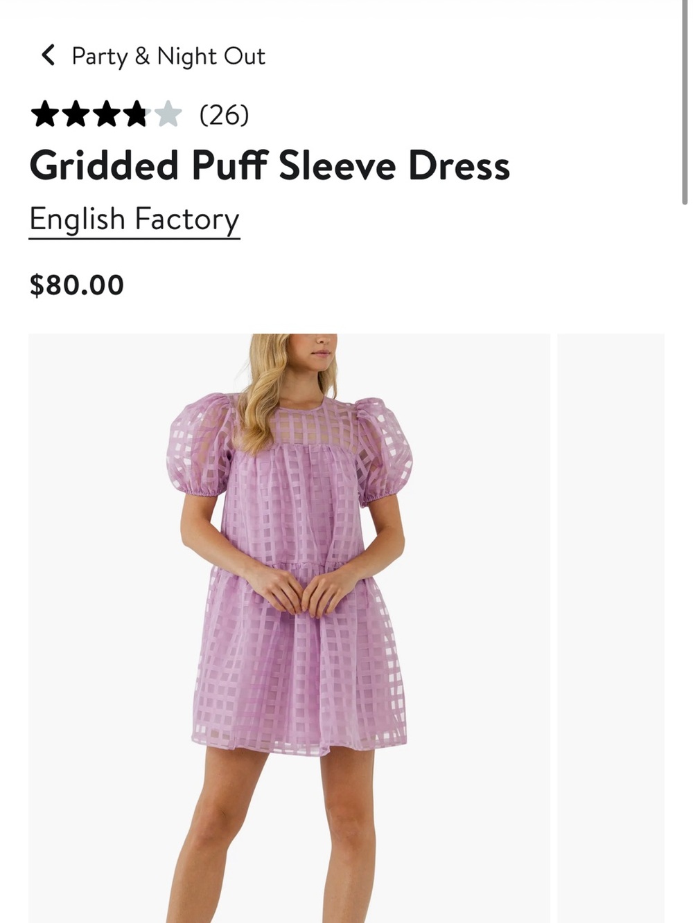 English Factory Lilac Puff Sleeve Grid Dress